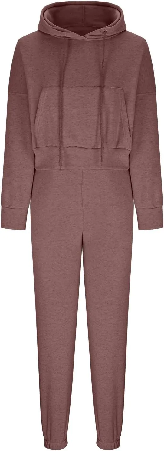 Cropped Hoodies and Jogger Pants Set Women 2 Piece Fleece Lined Fall Outfits Trendy Tracksuits Comfy Sweatsuits