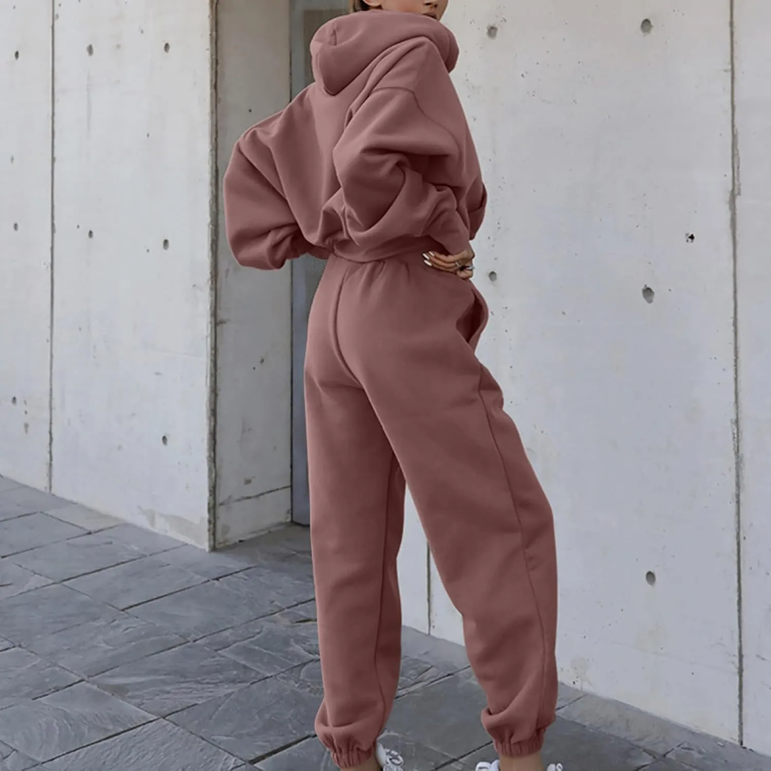 Cropped Hoodies and Jogger Pants Set Women 2 Piece Fleece Lined Fall Outfits Trendy Tracksuits Comfy Sweatsuits