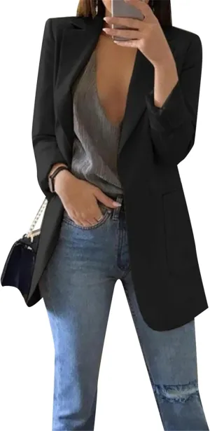 DIACACY Women’s Open Front Long Sleeve Blazers Jacket Solid Color Plus Size Comfy Blazers