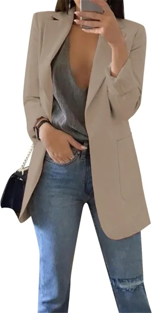 DIACACY Women’s Open Front Long Sleeve Blazers Jacket Solid Color Plus Size Comfy Blazers