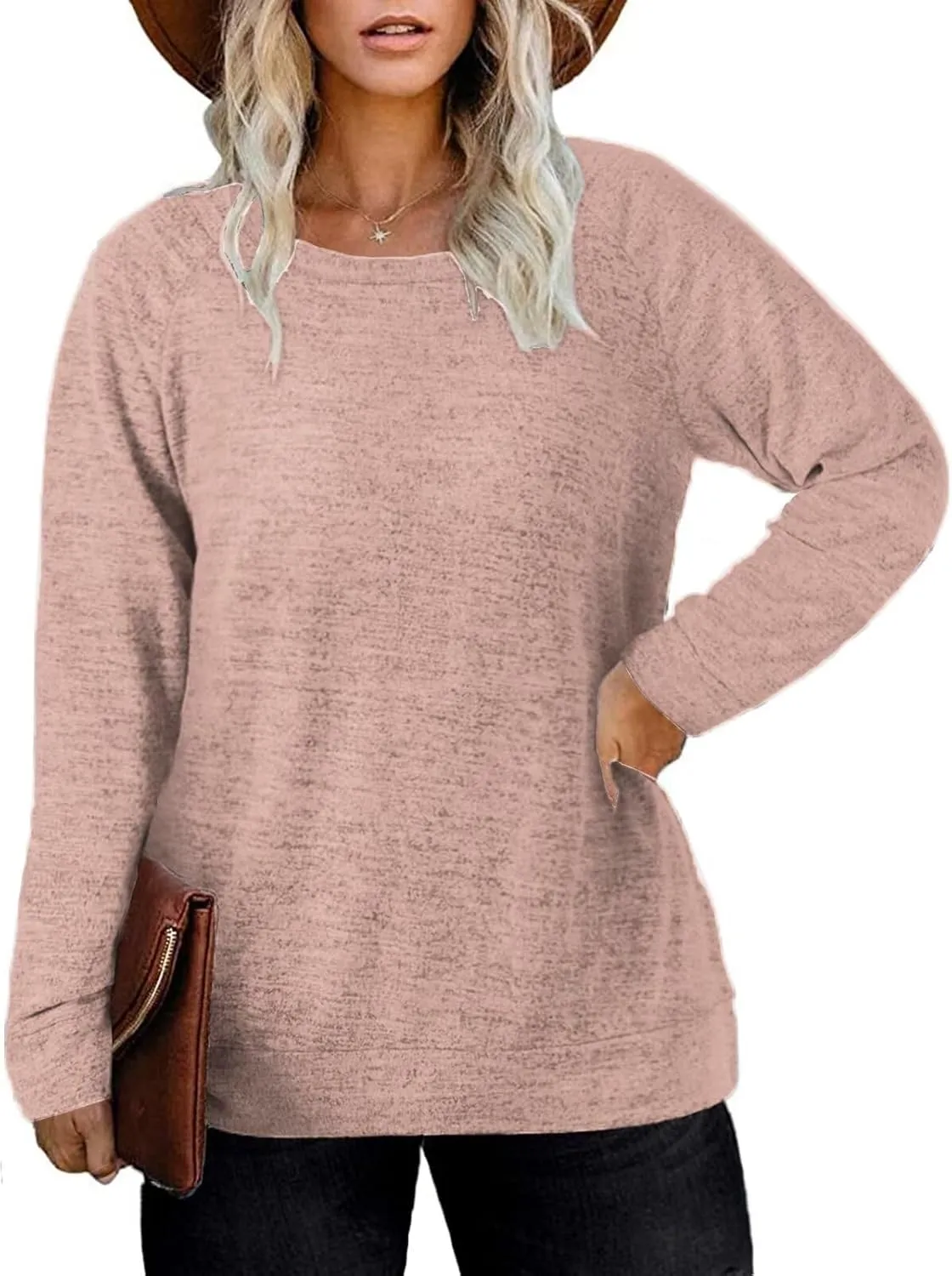 DOLNINE Women's-Plus-Size-Sweatshirts Long Sleeve Tops Crewneck Shirts Casual Tunics XL-4XL