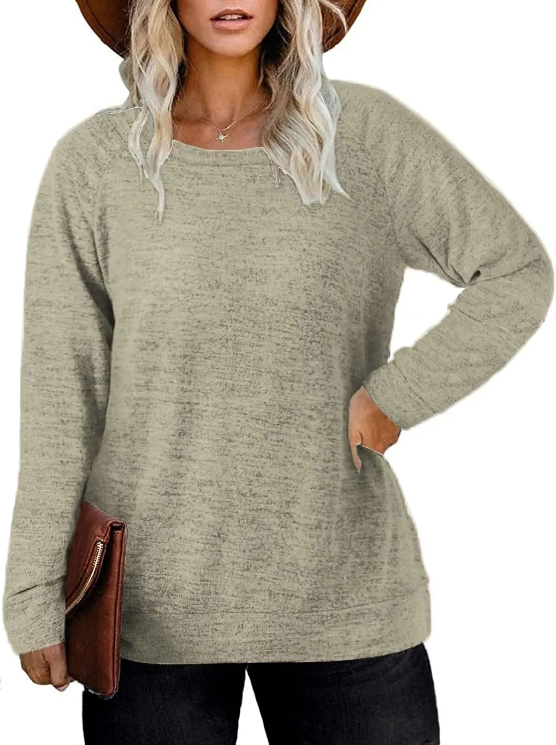 DOLNINE Women's-Plus-Size-Sweatshirts Long Sleeve Tops Crewneck Shirts Casual Tunics XL-4XL