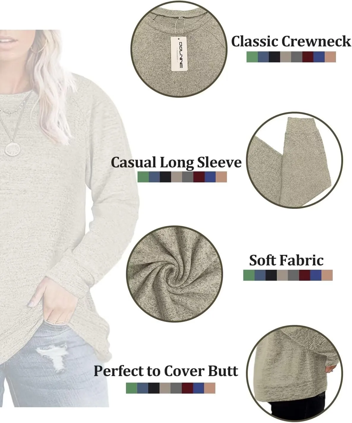 DOLNINE Women's-Plus-Size-Sweatshirts Long Sleeve Tops Crewneck Shirts Casual Tunics XL-4XL