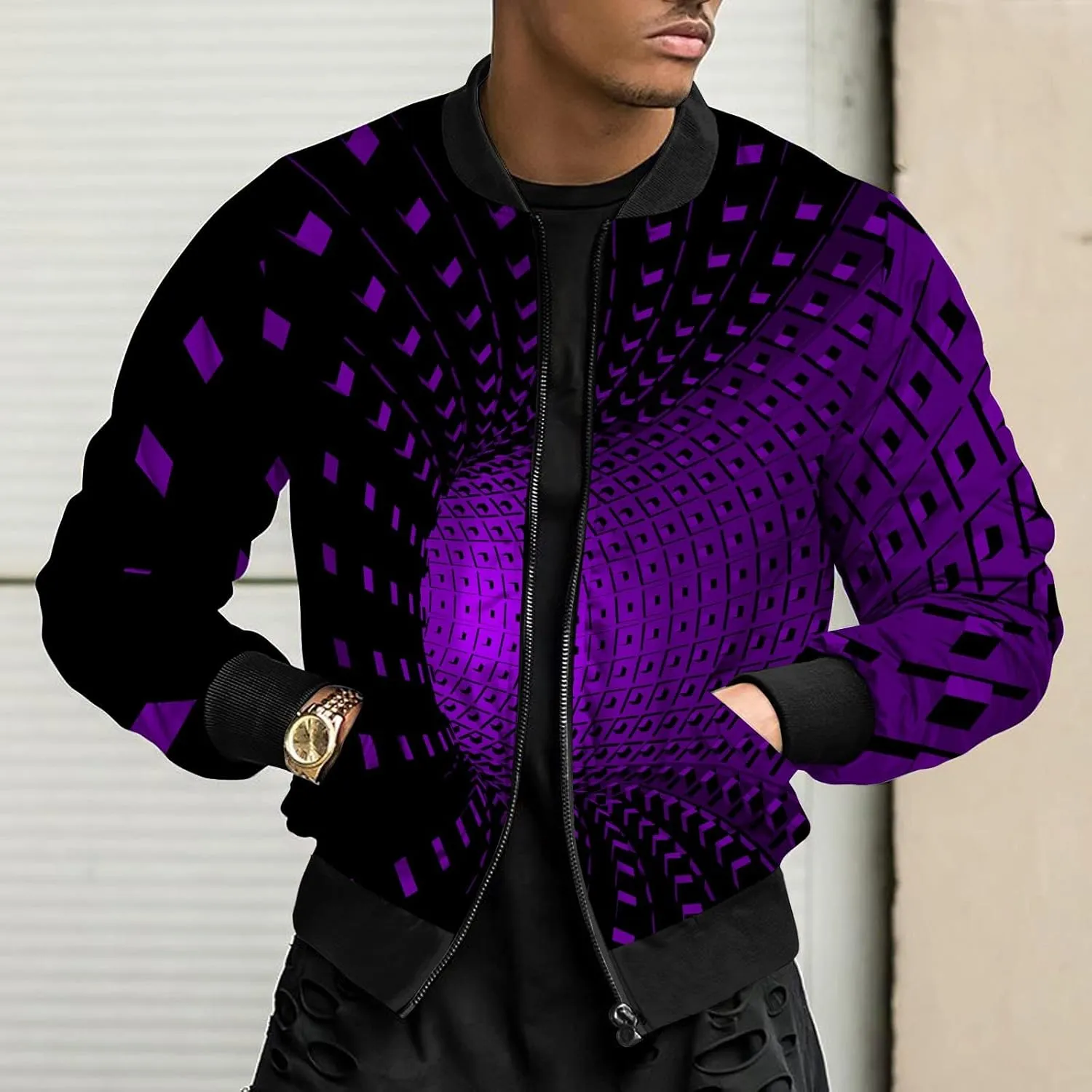 DuDubaby Autumn and Winter Men's Printed Thin Jackets Men's Casual Versatile Printed Jackets