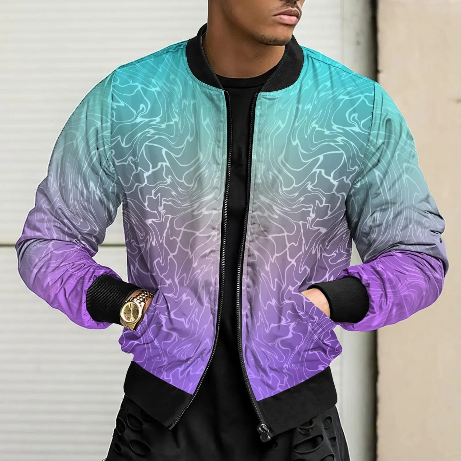DuDubaby Autumn and Winter Men's Printed Thin Jackets Men's Casual Versatile Printed Jackets