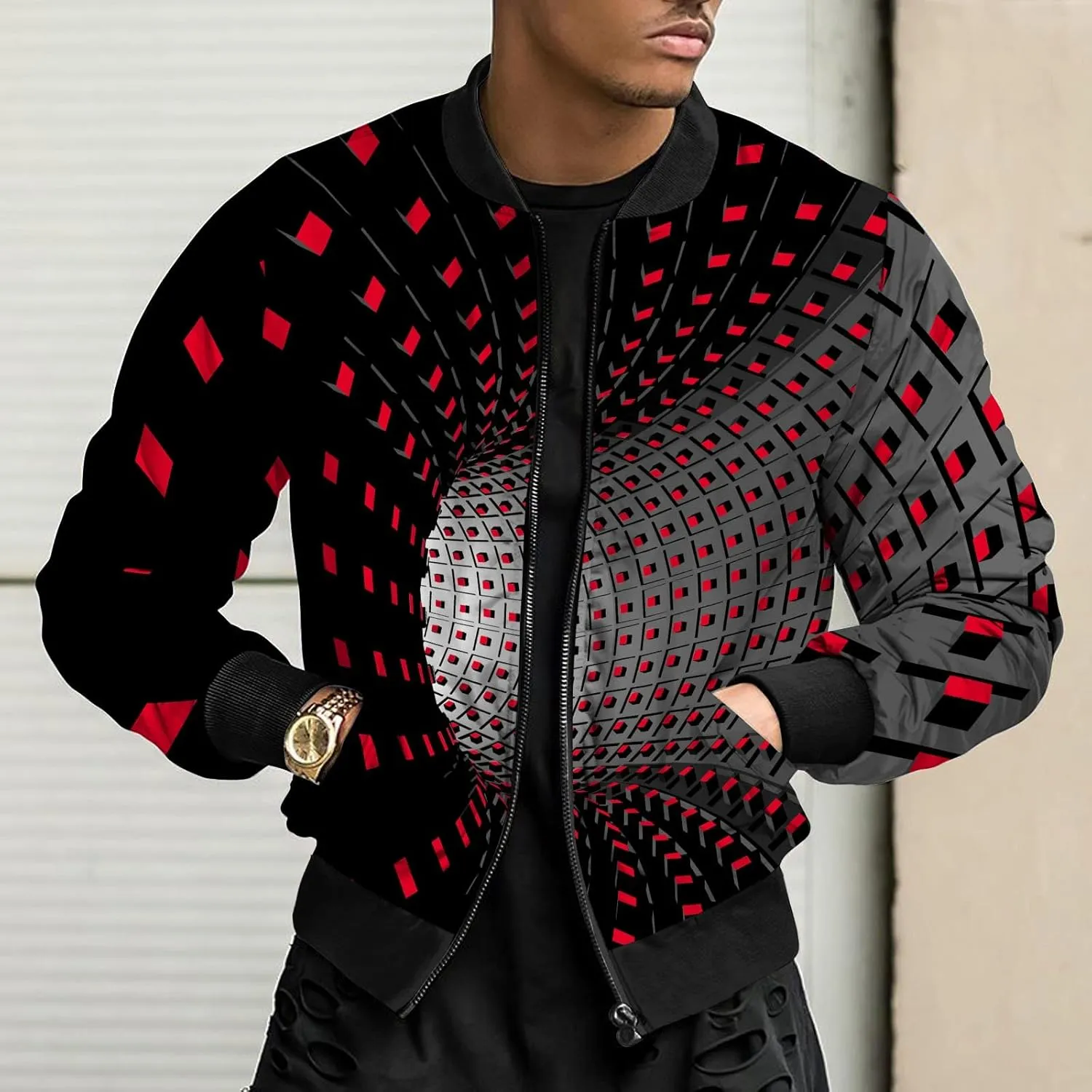 DuDubaby Autumn and Winter Men's Printed Thin Jackets Men's Casual Versatile Printed Jackets