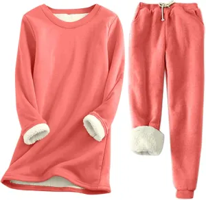Fleece Pajamas Set for Women Winter Warm Pajamas 2 Piece Outfits Soft Comfy Fleece Pjs Pullover Pant Plush Loungewear