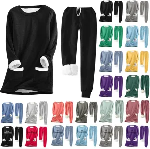 Fleece Pajamas Set for Women Winter Warm Pajamas 2 Piece Outfits Soft Comfy Fleece Pjs Pullover Pant Plush Loungewear