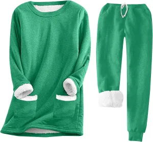 Fleece Pajamas Set for Women Winter Warm Pajamas 2 Piece Outfits Soft Comfy Fleece Pjs Pullover Pant Plush Loungewear