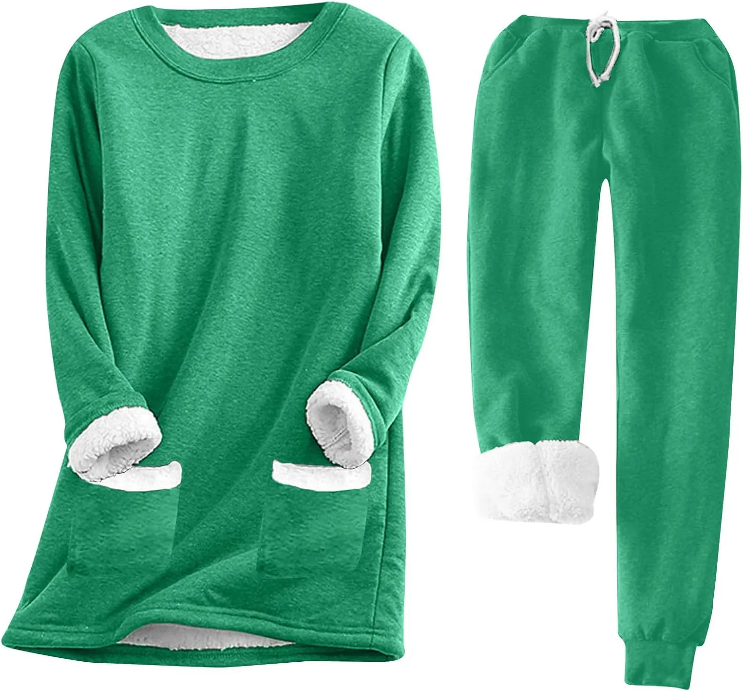 Fleece Pajamas Set for Women Winter Warm Pajamas 2 Piece Outfits Soft Comfy Fleece Pjs Pullover Pant Plush Loungewear