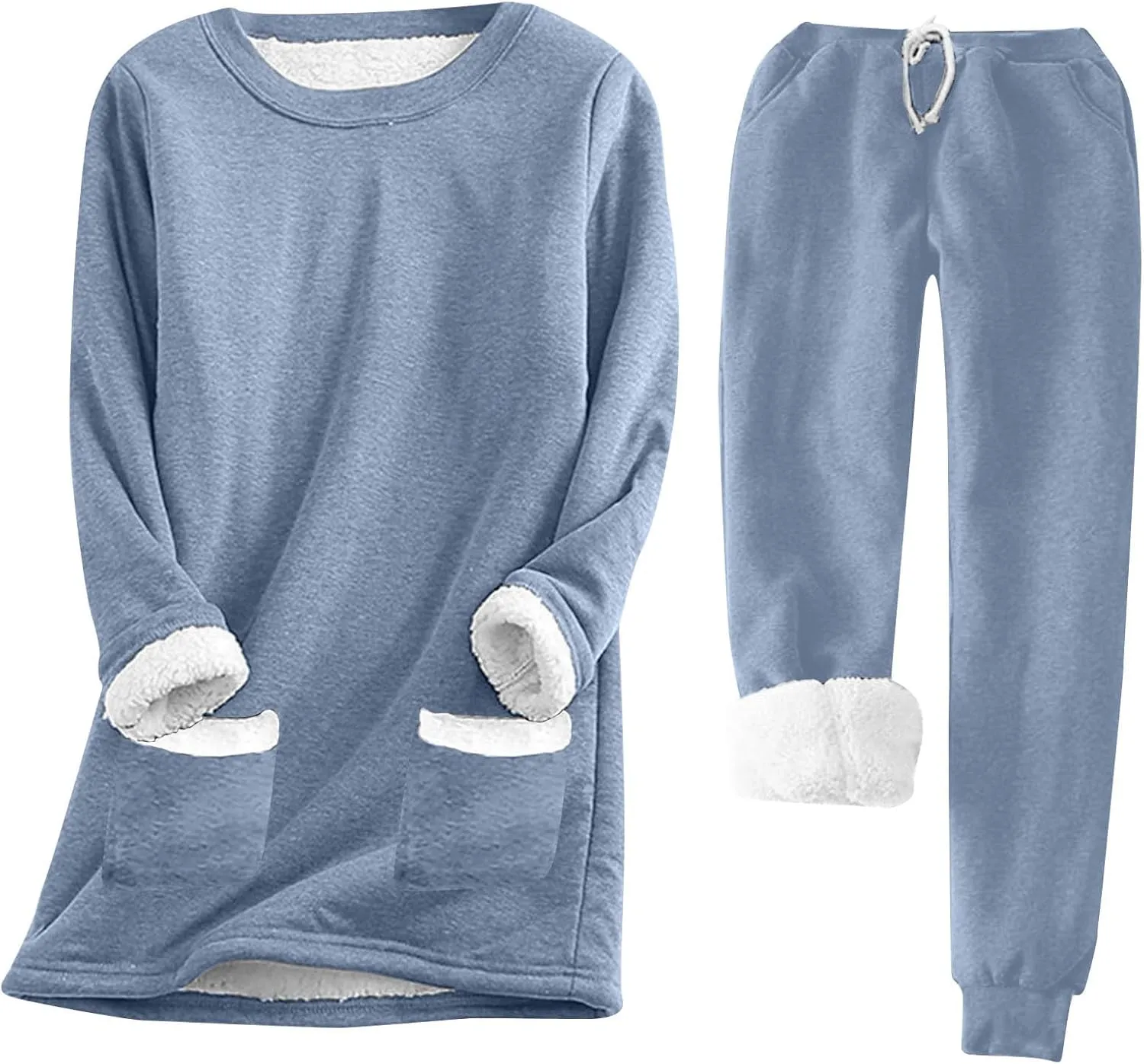 Fleece Pajamas Set for Women Winter Warm Pajamas 2 Piece Outfits Soft Comfy Fleece Pjs Pullover Pant Plush Loungewear