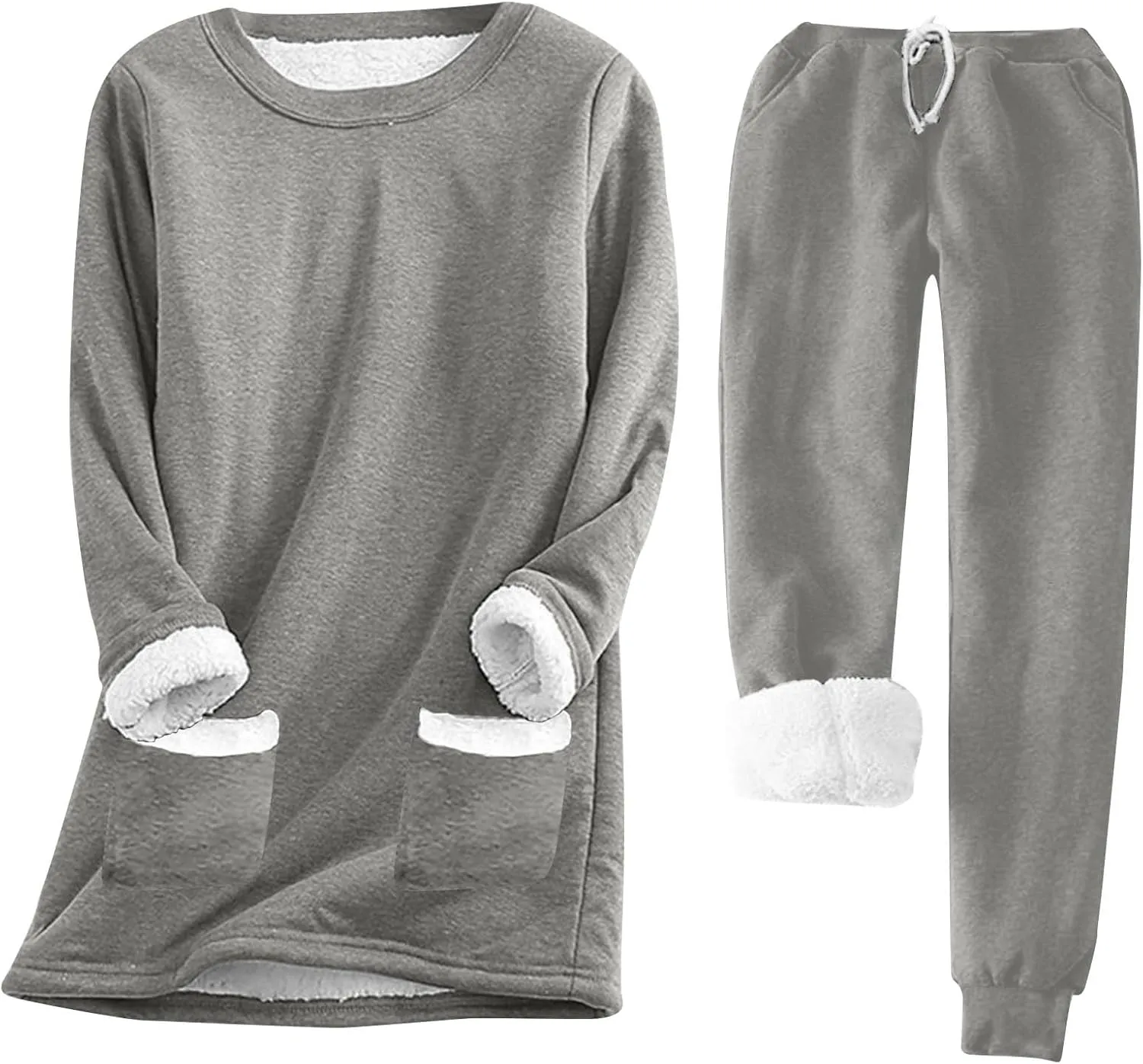 Fleece Pajamas Set for Women Winter Warm Pajamas 2 Piece Outfits Soft Comfy Fleece Pjs Pullover Pant Plush Loungewear