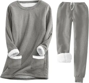 Fleece Pajamas Set for Women Winter Warm Pajamas 2 Piece Outfits Soft Comfy Fleece Pjs Pullover Pant Plush Loungewear