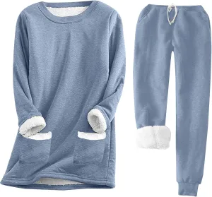 Fleece Pajamas Set for Women Winter Warm Pajamas 2 Piece Outfits Soft Comfy Fleece Pjs Pullover Pant Plush Loungewear