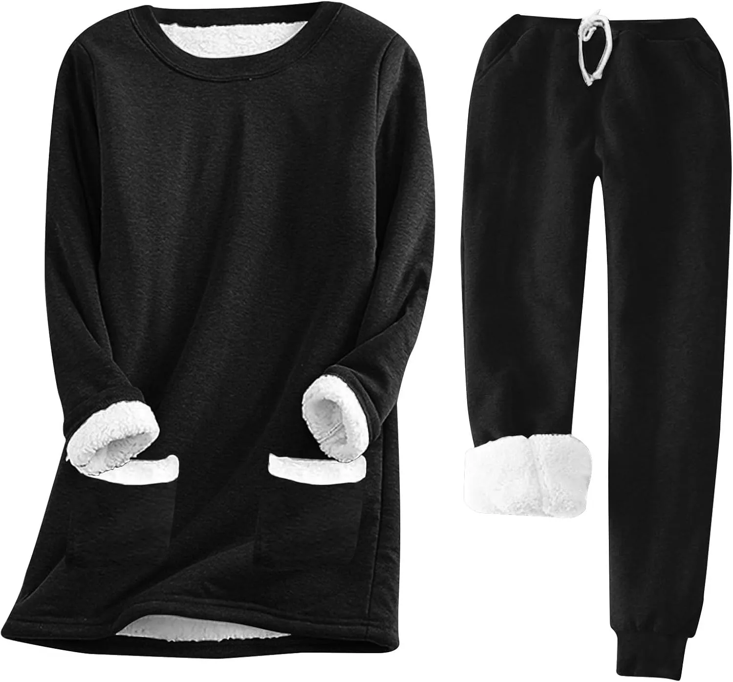 Fleece Pajamas Set for Women Winter Warm Pajamas 2 Piece Outfits Soft Comfy Fleece Pjs Pullover Pant Plush Loungewear