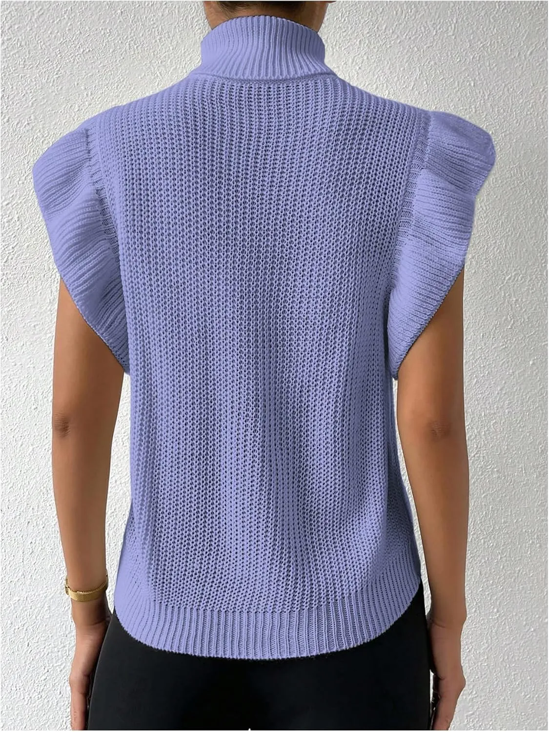 Floerns Women's Ruffle Trim Cable Knit Sweater Vest Turtleneck Sleeveless Tank Tops