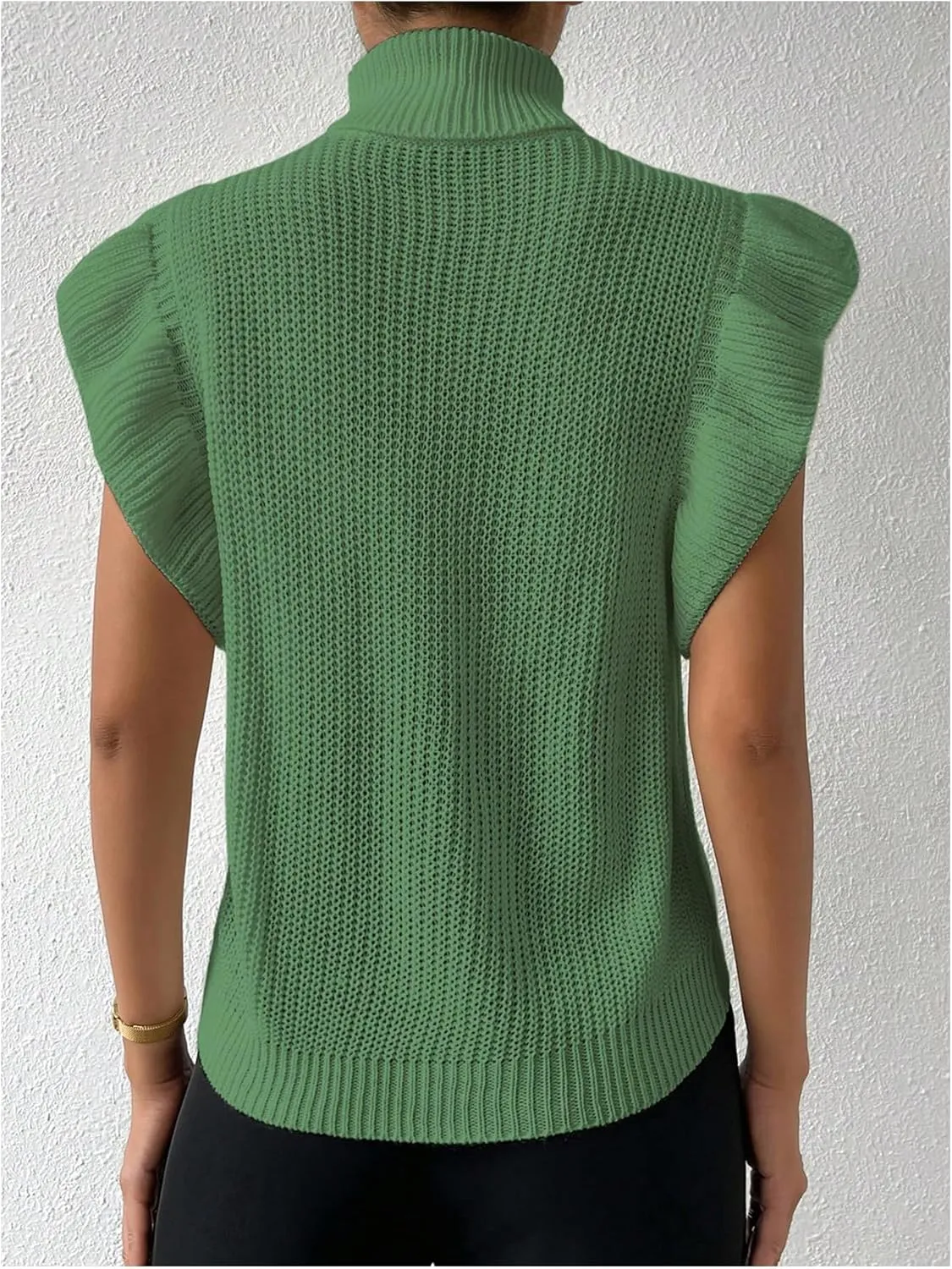 Floerns Women's Ruffle Trim Cable Knit Sweater Vest Turtleneck Sleeveless Tank Tops