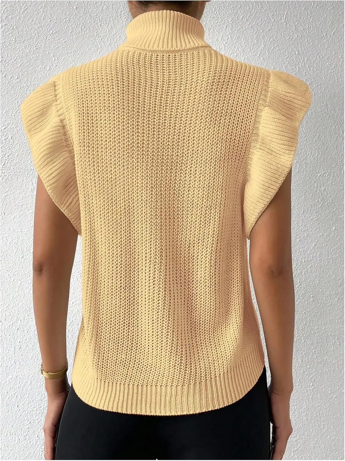 Floerns Women's Ruffle Trim Cable Knit Sweater Vest Turtleneck Sleeveless Tank Tops