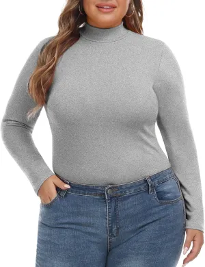 FOREYOND Women’s Plus Size Tops Long Sleeve Lightweight Pullover Mock Turtleneck Tunics Tops
