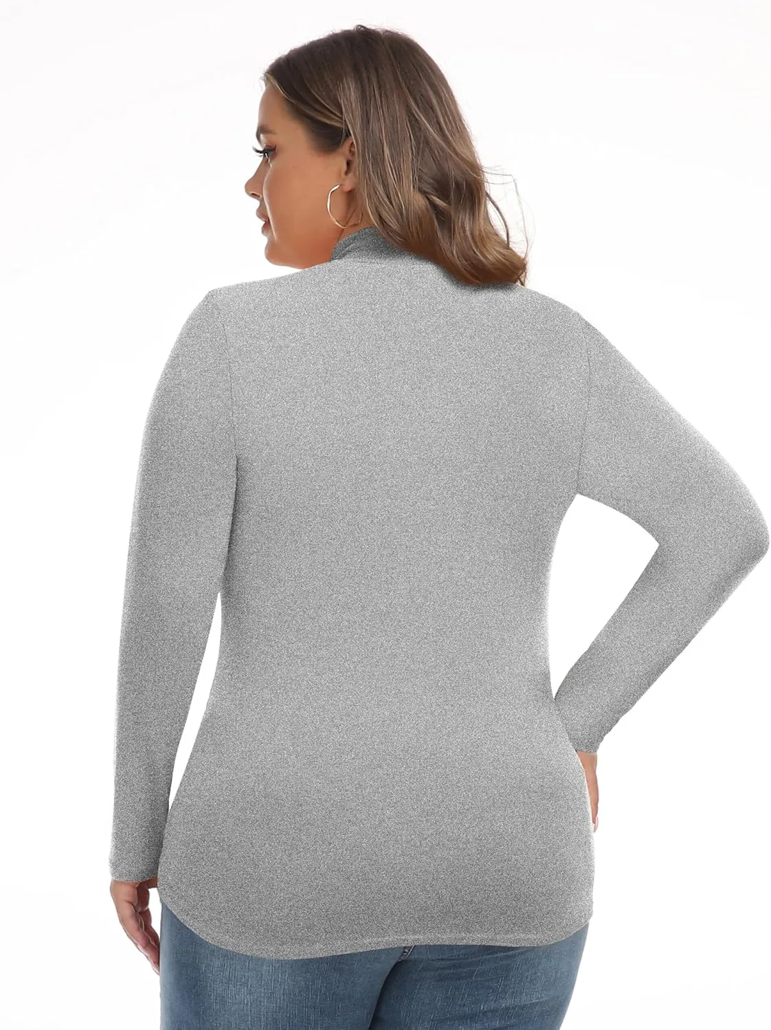 FOREYOND Women’s Plus Size Tops Long Sleeve Lightweight Pullover Mock Turtleneck Tunics Tops
