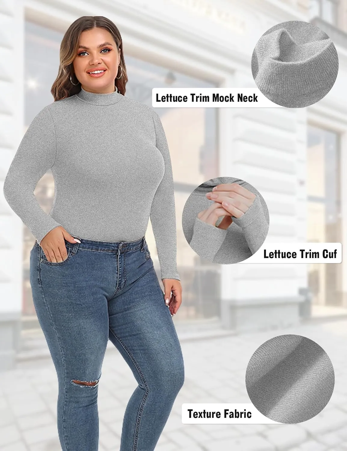 FOREYOND Women’s Plus Size Tops Long Sleeve Lightweight Pullover Mock Turtleneck Tunics Tops