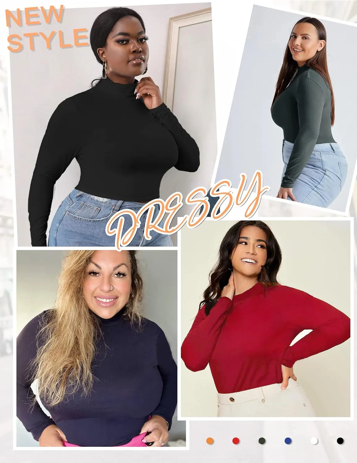 FOREYOND Women’s Plus Size Tops Long Sleeve Lightweight Pullover Mock Turtleneck Tunics Tops