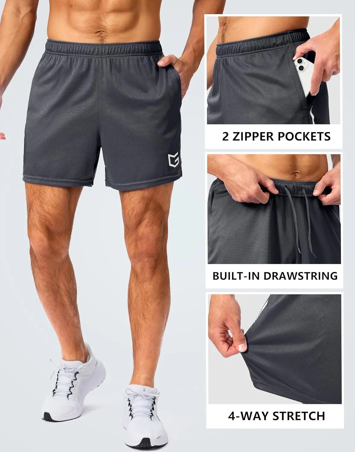 G Gradual Men's Gym Shorts 5"/7"/10" with Zipper Pockets Basketball Athletic Mesh Quick Dry Shorts for Workout Running Tennis