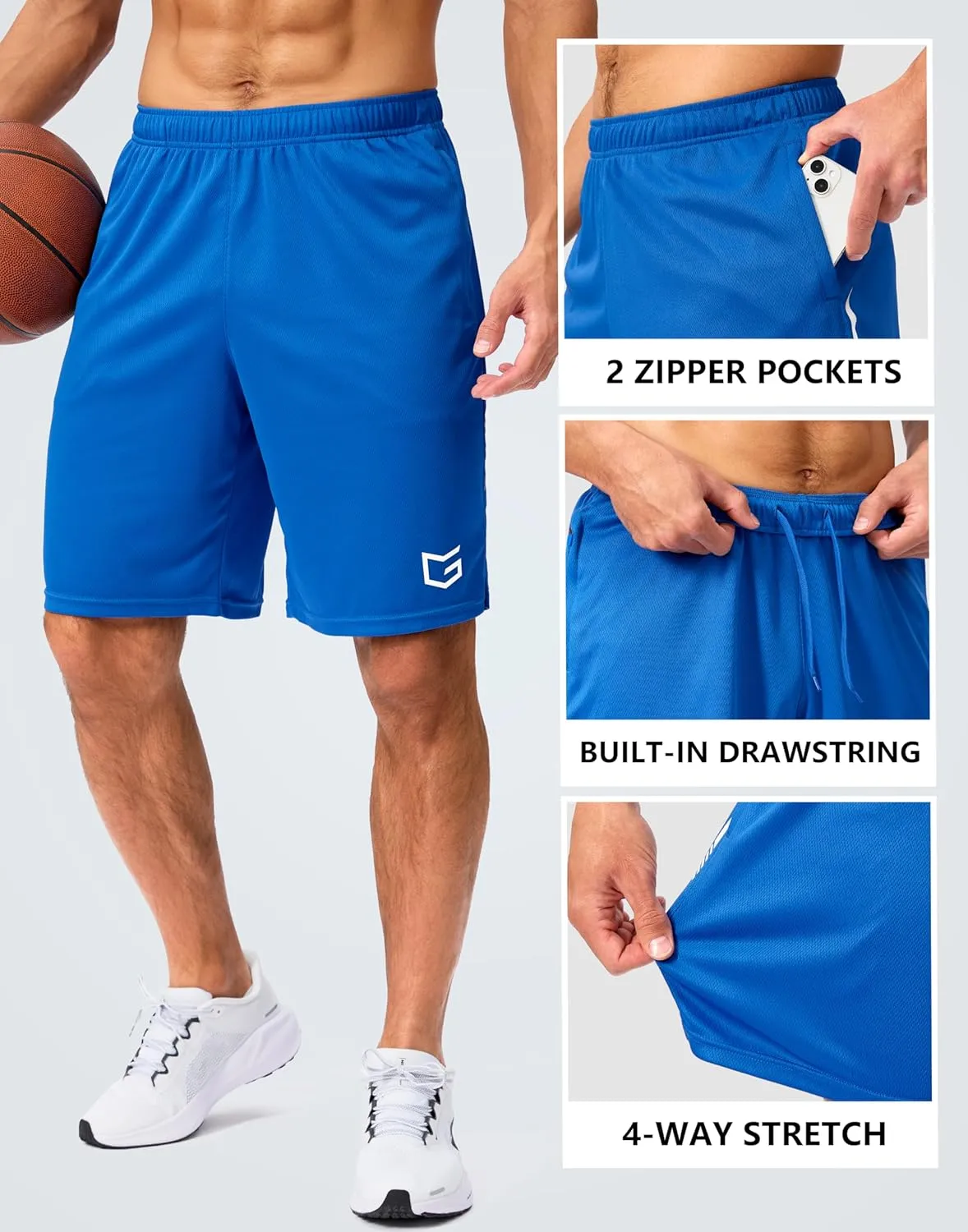 G Gradual Men's Gym Shorts 5"/7"/10" with Zipper Pockets Basketball Athletic Mesh Quick Dry Shorts for Workout Running Tennis