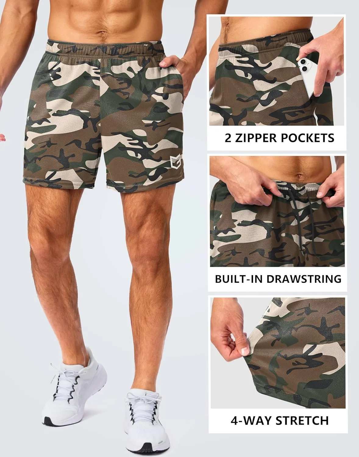G Gradual Men's Gym Shorts 5"/7"/10" with Zipper Pockets Basketball Athletic Mesh Quick Dry Shorts for Workout Running Tennis