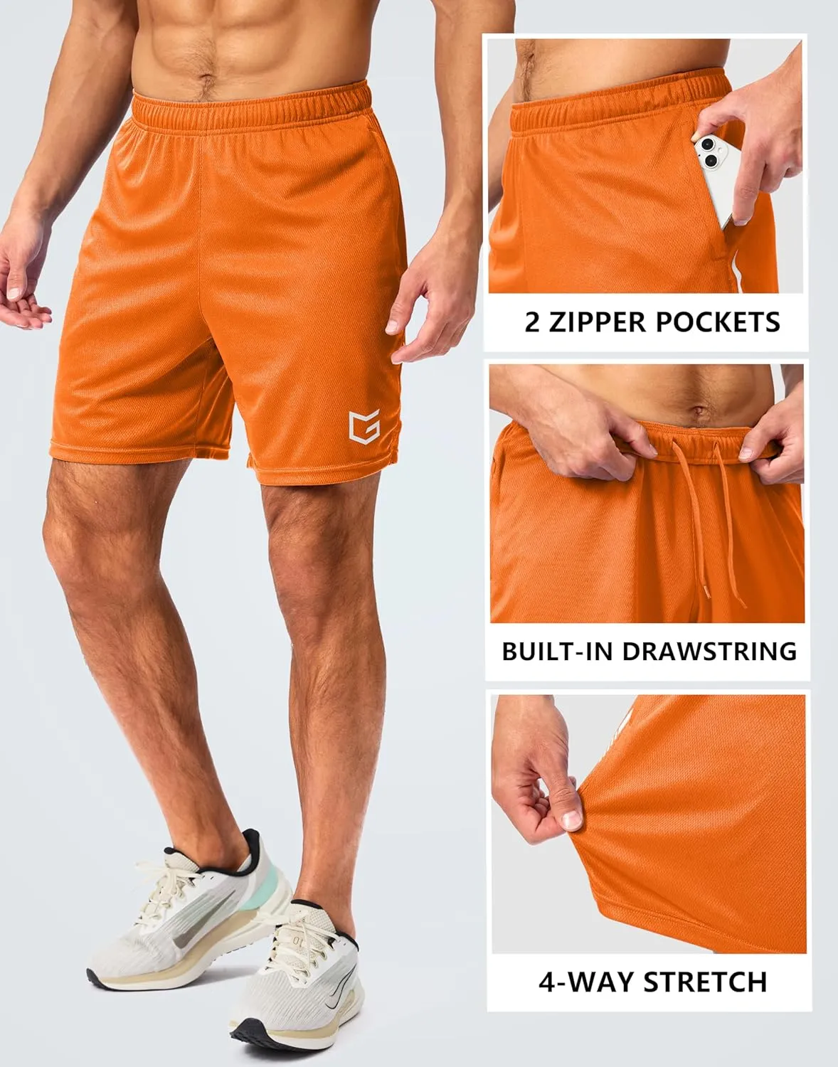 G Gradual Men's Gym Shorts 5"/7"/10" with Zipper Pockets Basketball Athletic Mesh Quick Dry Shorts for Workout Running Tennis