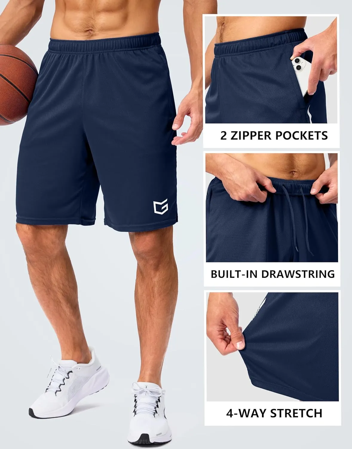 G Gradual Men's Gym Shorts 5"/7"/10" with Zipper Pockets Basketball Athletic Mesh Quick Dry Shorts for Workout Running Tennis