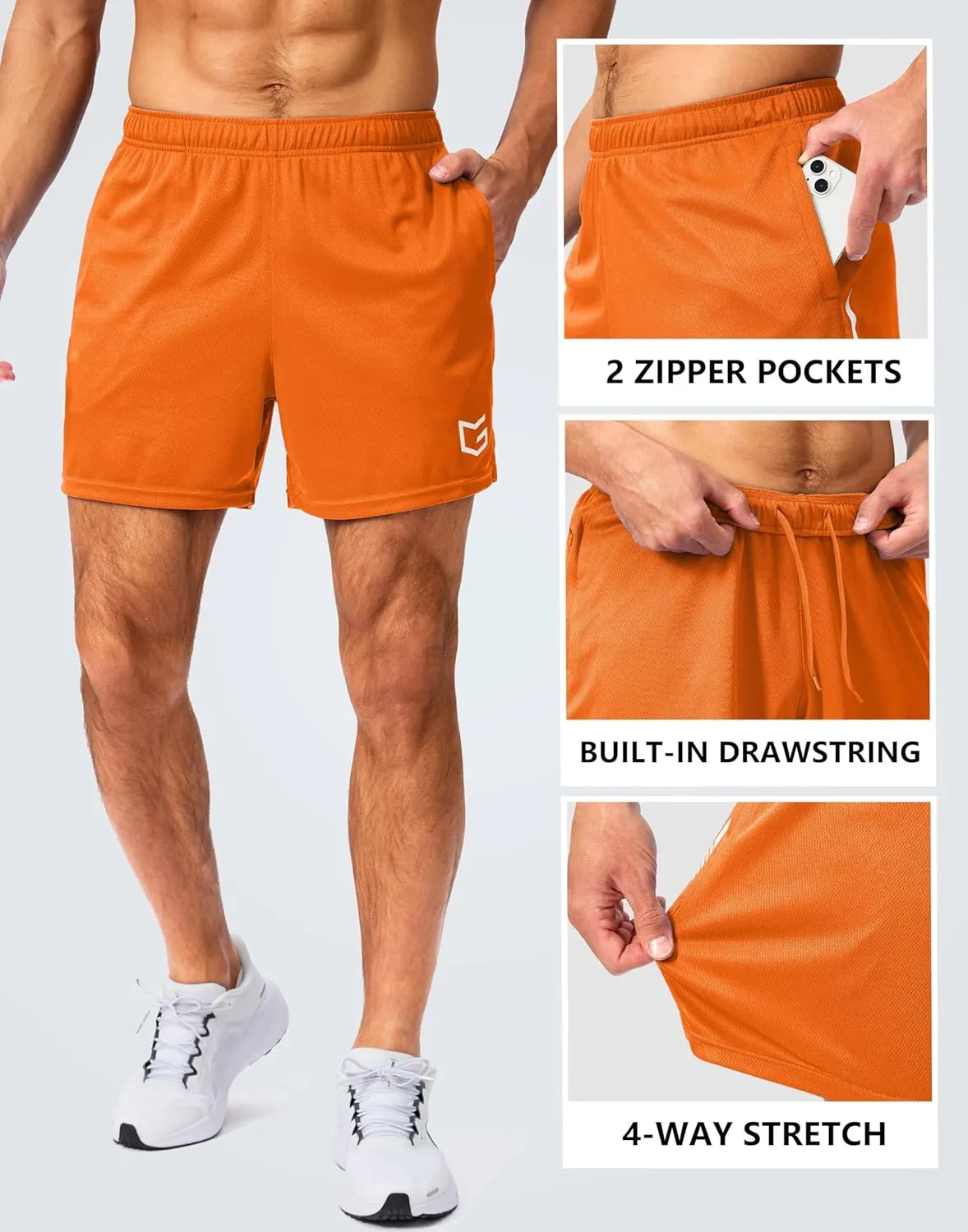 G Gradual Men's Gym Shorts 5"/7"/10" with Zipper Pockets Basketball Athletic Mesh Quick Dry Shorts for Workout Running Tennis