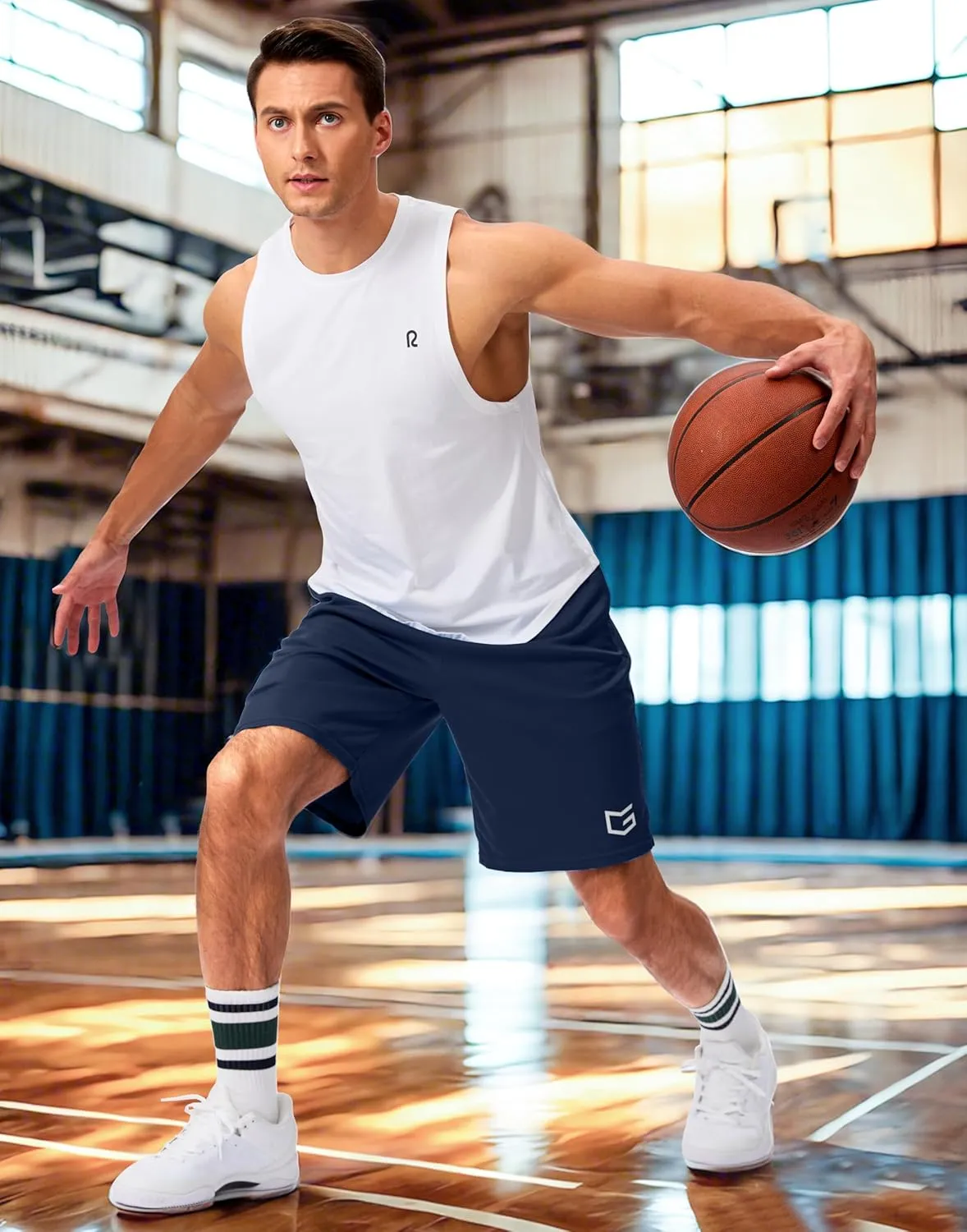 G Gradual Men's Gym Shorts 5"/7"/10" with Zipper Pockets Basketball Athletic Mesh Quick Dry Shorts for Workout Running Tennis