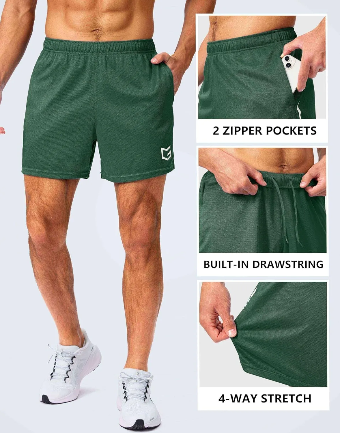 G Gradual Men's Gym Shorts 5"/7"/10" with Zipper Pockets Basketball Athletic Mesh Quick Dry Shorts for Workout Running Tennis