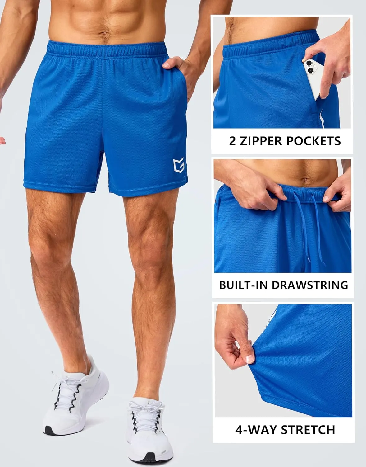 G Gradual Men's Gym Shorts 5"/7"/10" with Zipper Pockets Basketball Athletic Mesh Quick Dry Shorts for Workout Running Tennis