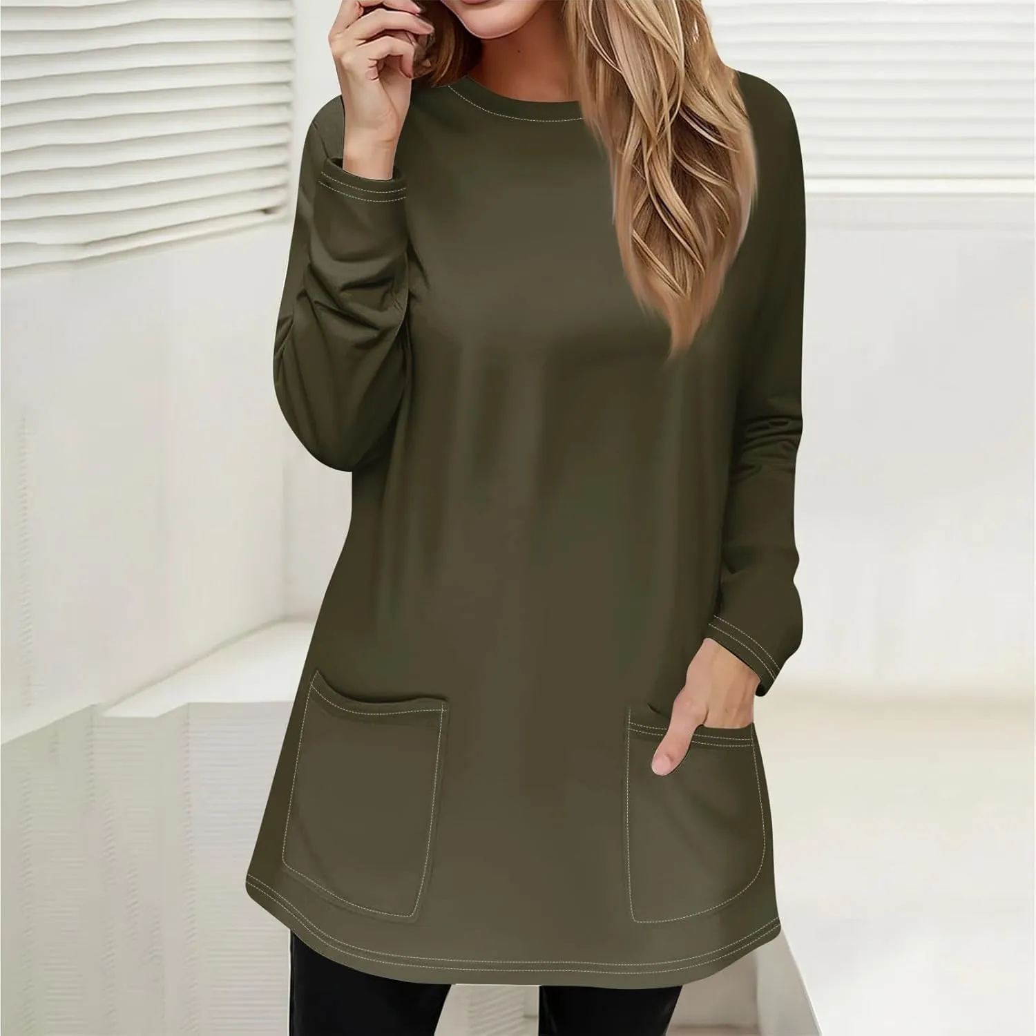 GOFULY Womens Blouses Dressy Casual Fall Tunics Tops Long Sleeve Tops Plus Size Tshirts Winter Crewneck Sweatshirts Pockets