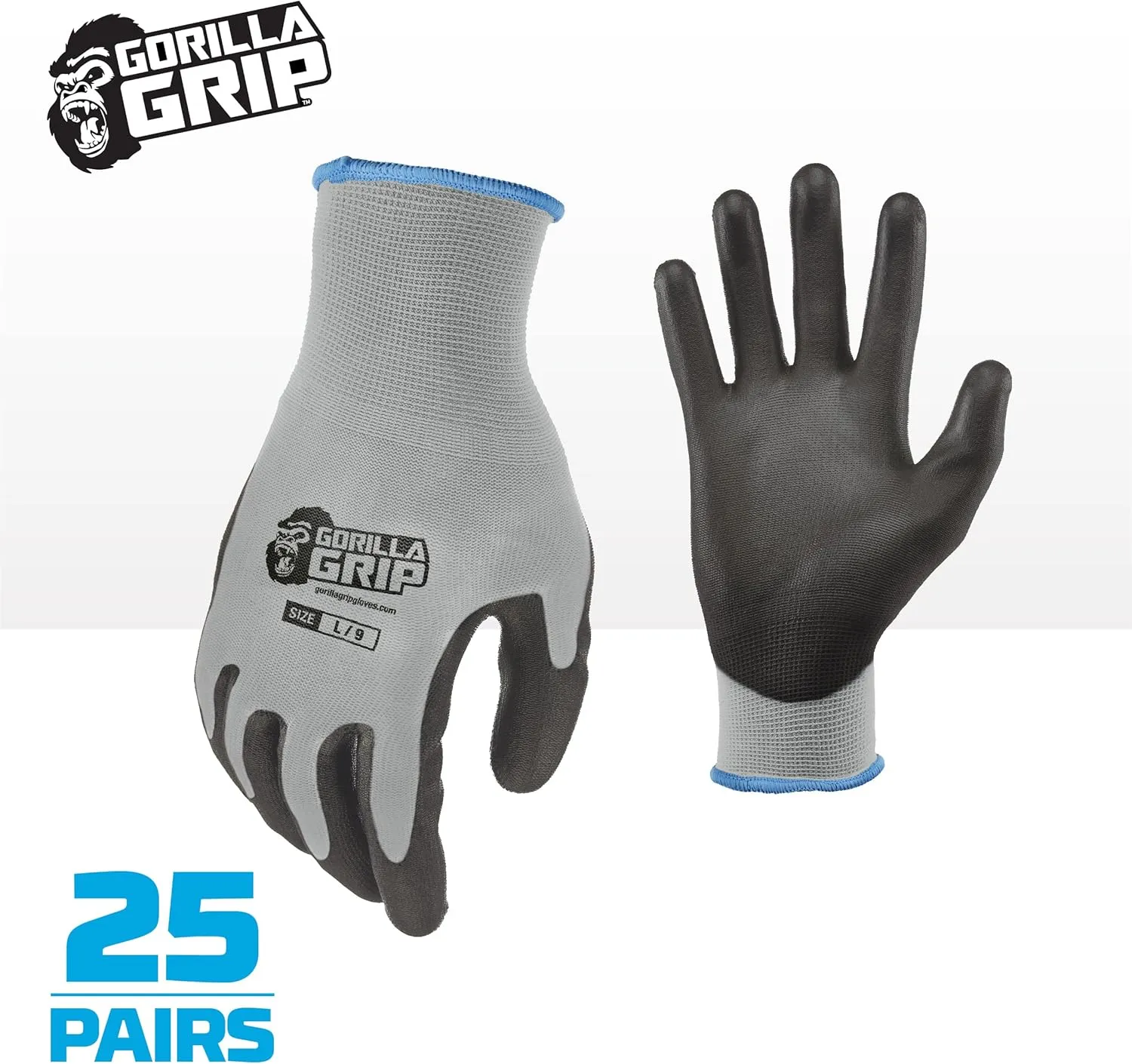 GREASE MONKEY Gorilla Grip Grey Slip Resistant All Purpose Work Gloves