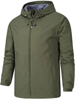 Hcclijo Men Jackets Windproof Waterproof Solid Color Jackets Hooded Outdoor Mountaineering Jackets