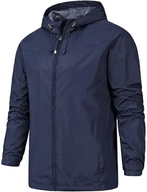 Hcclijo Men Jackets Windproof Waterproof Solid Color Jackets Hooded Outdoor Mountaineering Jackets