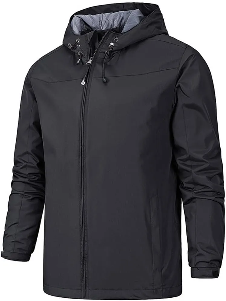 Hcclijo Men Jackets Windproof Waterproof Solid Color Jackets Hooded Outdoor Mountaineering Jackets