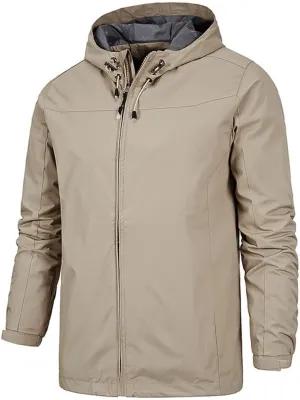 Hcclijo Men Jackets Windproof Waterproof Solid Color Jackets Hooded Outdoor Mountaineering Jackets
