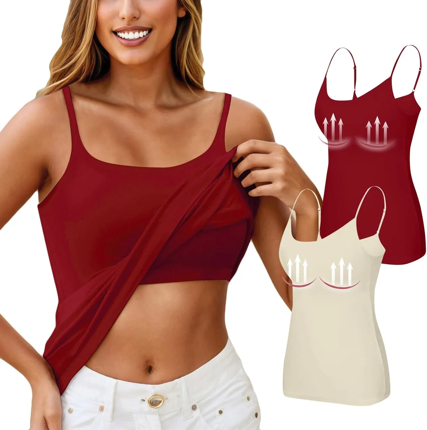 HXHYQKP Shelf Bra Camisoles Top for Women Adjustable Spaghetti Strap Tank Tops Basic Layer Camis 2&3 Pack