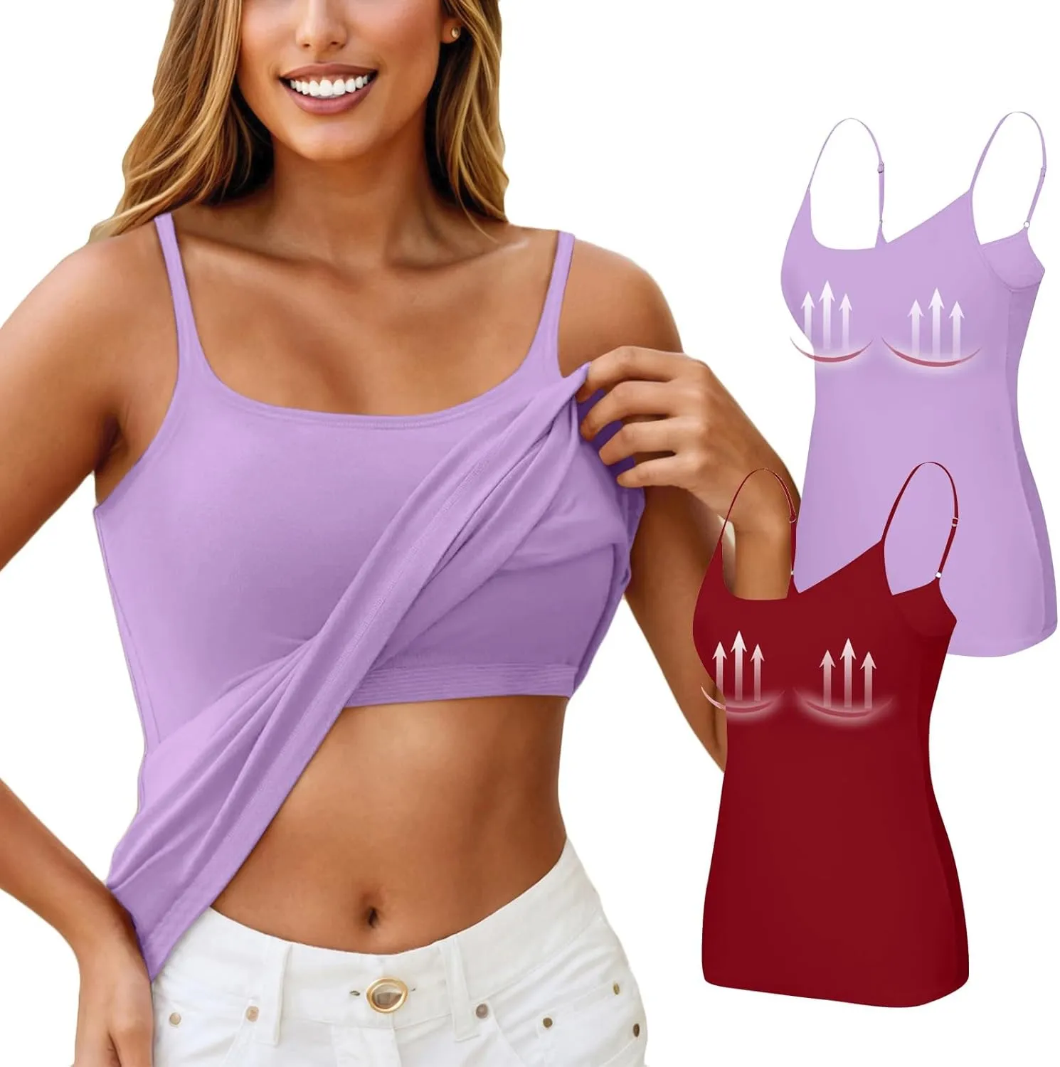 HXHYQKP Shelf Bra Camisoles Top for Women Adjustable Spaghetti Strap Tank Tops Basic Layer Camis 2&3 Pack