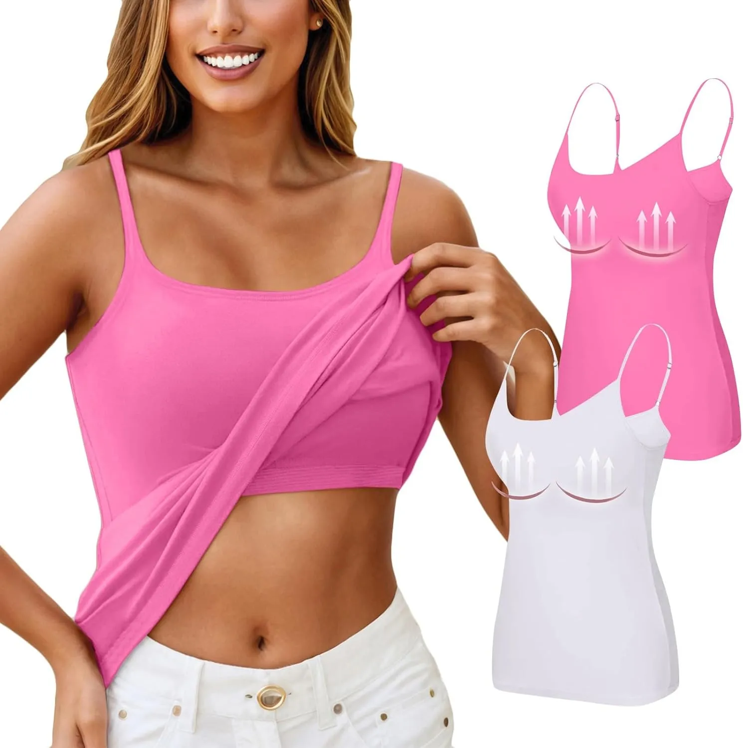 HXHYQKP Shelf Bra Camisoles Top for Women Adjustable Spaghetti Strap Tank Tops Basic Layer Camis 2&3 Pack