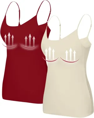 HXHYQKP Shelf Bra Camisoles Top for Women Adjustable Spaghetti Strap Tank Tops Basic Layer Camis 2&3 Pack