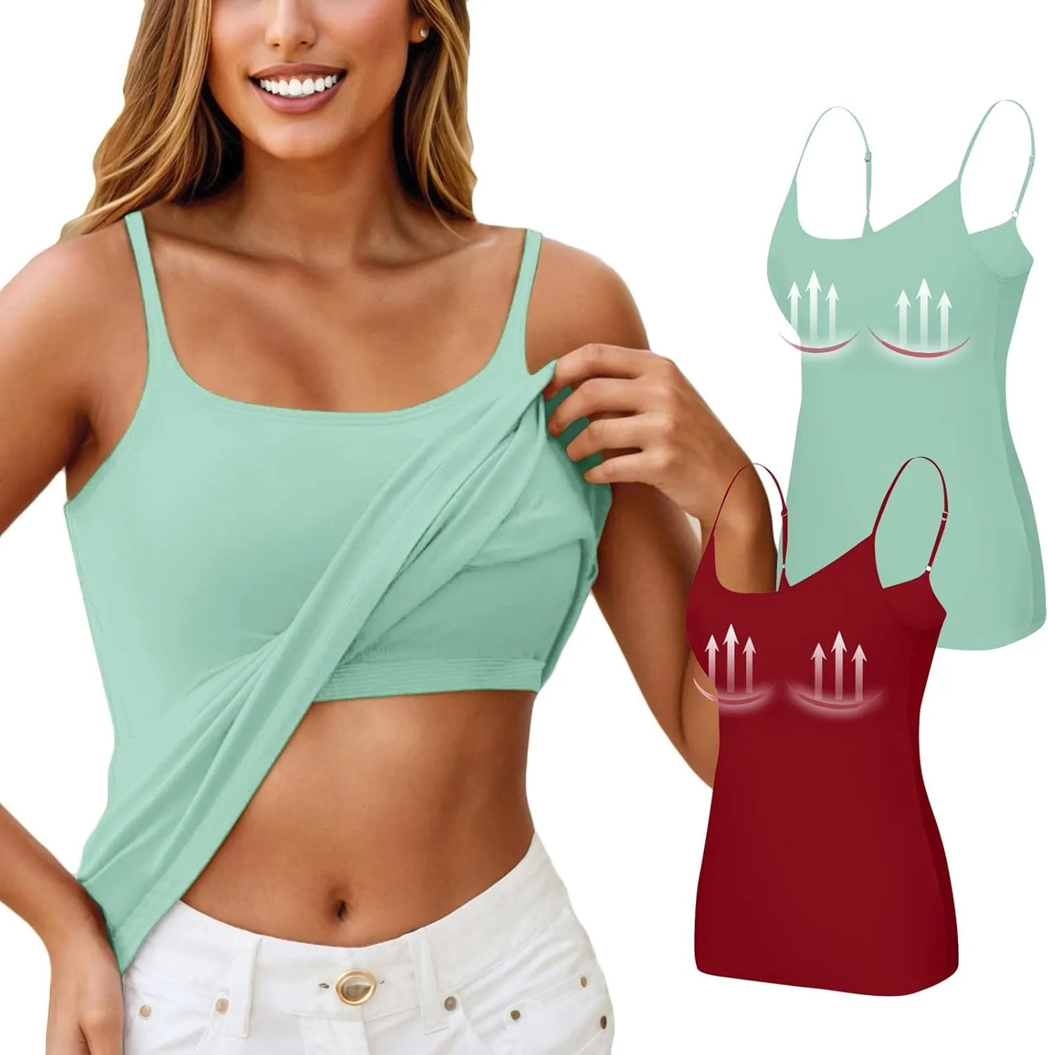 HXHYQKP Shelf Bra Camisoles Top for Women Adjustable Spaghetti Strap Tank Tops Basic Layer Camis 2&3 Pack
