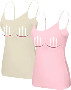 HXHYQKP Shelf Bra Camisoles Top for Women Adjustable Spaghetti Strap Tank Tops Basic Layer Camis 2&3 Pack