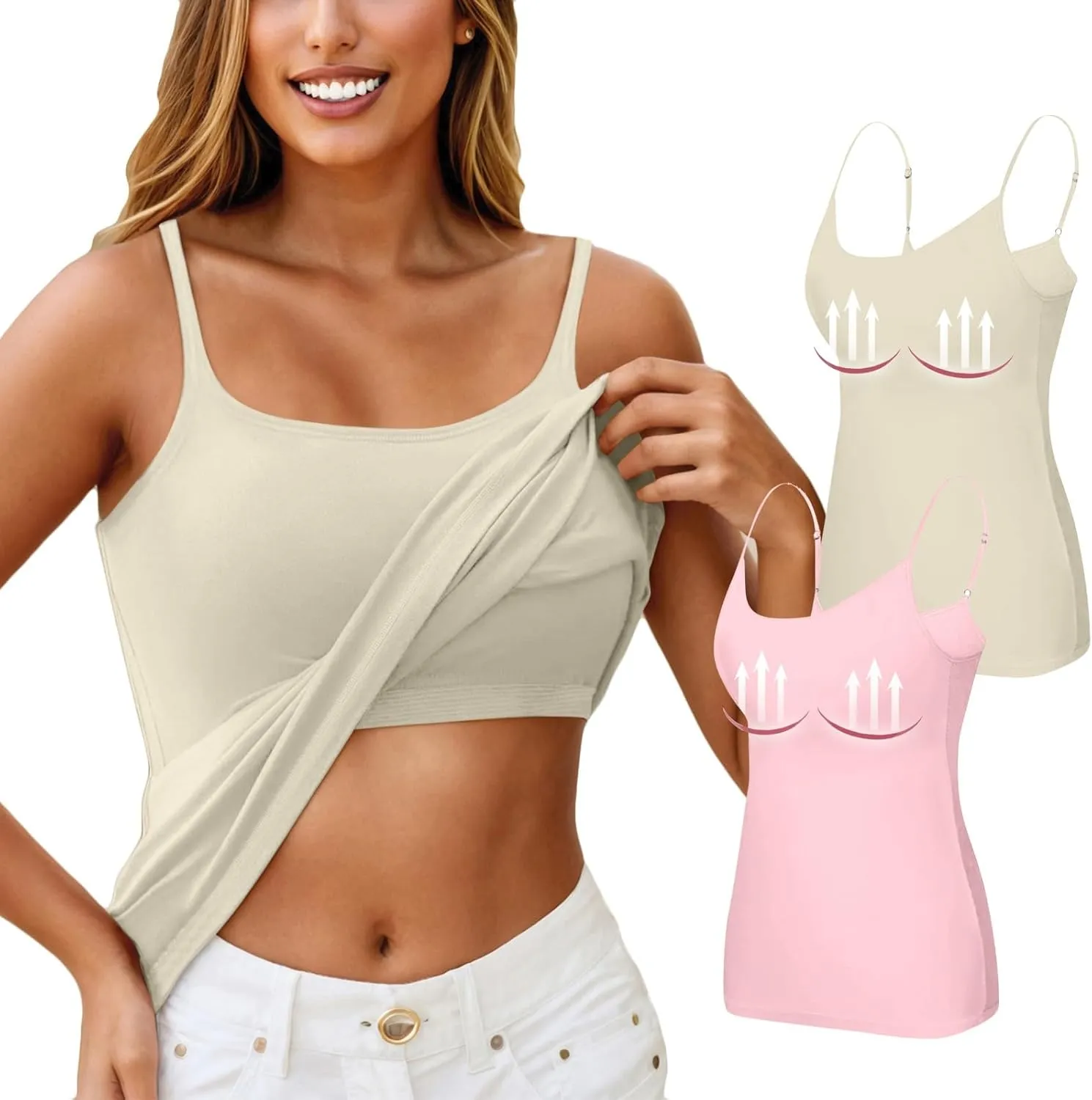 HXHYQKP Shelf Bra Camisoles Top for Women Adjustable Spaghetti Strap Tank Tops Basic Layer Camis 2&3 Pack