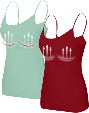 HXHYQKP Shelf Bra Camisoles Top for Women Adjustable Spaghetti Strap Tank Tops Basic Layer Camis 2&3 Pack
