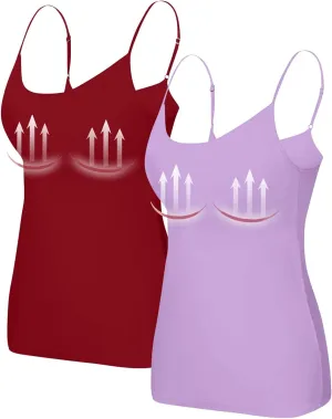 HXHYQKP Shelf Bra Camisoles Top for Women Adjustable Spaghetti Strap Tank Tops Basic Layer Camis 2&3 Pack